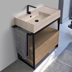 Modern  Console Vanity, Travertine Style Sink, 35 inch
